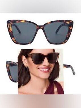 Tortoise Shell Square Cat Eye Sunglasses Glossy Brown Oversized